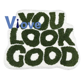 พรมปูพื้น ขนาดเล็ก ลาย You Look Good น่ารัก สีเขียว สําหรับตกแต่งห้องน้ํา