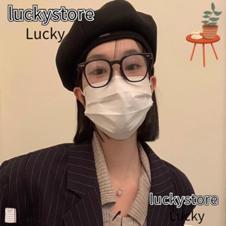 Lucky หมวกเบเร่ต์ ผ้าฝ้าย ทรงแปดเหลี่ยม สีพื้น สไตล์วินเทจ แฟชั่นฤดูหนาว สําหรับผู้หญิง