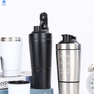 ถ้วยน้ำสแตนเลสความจุขนาดใหญ่ขวดเชคโปรตีน Creative Shake Cup Sealed Sports Drink Water Cup With Scale 【bluey】