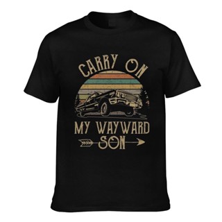 เสื้อยืดแขนสั้นเสื้อยืด ผ้าฝ้าย พิมพ์ลาย Carry On My Wayward Son Dark Heather สําหรับผู้ชายS-5XL