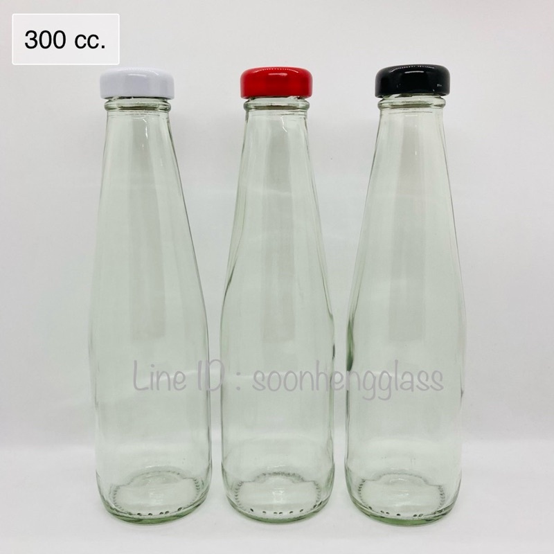 แก้วน้ำมีฝา [TG201] ขวดแก้วซอส 300 ml ปากแคบ พร้อมฝาซอส 30 มม