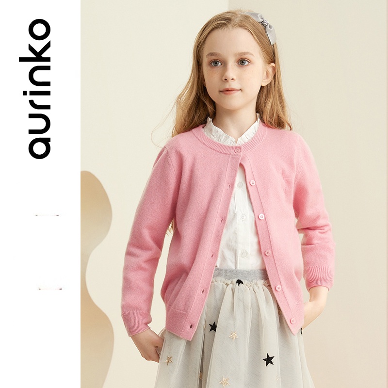 [Aurinko] ผู้หญิงเสื้อถักเสื้อสีทึบเสื้อผ้าเด็กด้านบน 1-9 ปี Overwear Knitt, Pure color Cardigan, Children Clothes