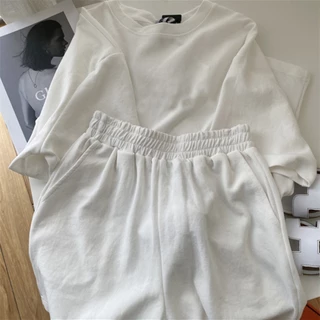 สีทึบ ชุดเซ็ท2ชิ้น เสื้อยืดคอกลม-กางเกงขาสั้นเอวยืด สีพาสเทล น่ารักมากๆ ใส่สบาย ได้ทุกล