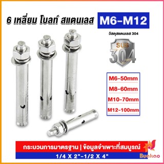 BUAKAO พุกสแตนเลส ขนาด 304 M6 M8 M10 M12 6 หัวเหลี่ยม  สแตนเลส Expansion Bolt