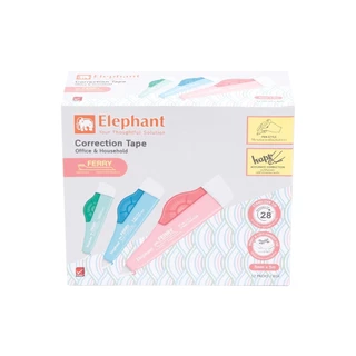 (USP)💢พร้อมส่ง💢(แพ็ค12ชิ้น) Elephant เทปลบคำผิด ตราช้าง Ferry ลิควิดแบบเทป หัวเทปหมุนได้ คละสี (แพ็ค12ชิ้น)