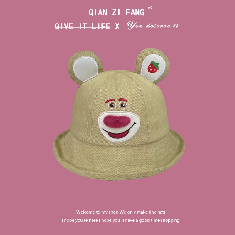 Gt2 Lotso หมวกบังแดด กันแดด กันลม ระบายอากาศ ลายหมีสตรอเบอร์รี่ เหมาะกับฤดูใบไม้ผลิ ฤดูร้อน กลางแจ้ง