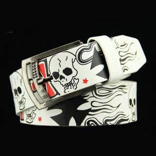 Royal เข็มขัดหนัง PU ส่วนบุคคล All-match Vintage Skull Skeleton รูปแบบ Y2K Cross Pin หัวเข็มขัด Punk สไตล์สําหรับผู้หญิงเกาหลีสายรัดเอว
