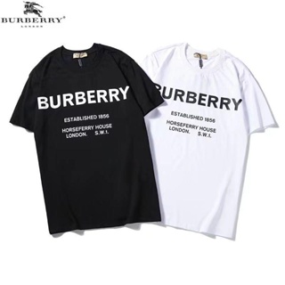 [Official]BURBERRY European American Simple Letter LOGO Pure Cotton Printed T-Shirt Men Women Same Style Short-Sleeved