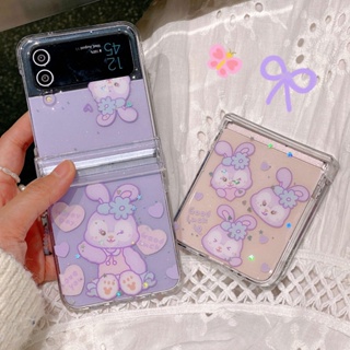 เคสโทรศัพท์มือถือ PC แข็ง กันกระแทก ลายการ์ตูนกระต่าย Stella พร้อมสายโซ่คล้อง สําหรับ Samsung Galaxy Z Flip 4 5G 3in1 Z Flip 3