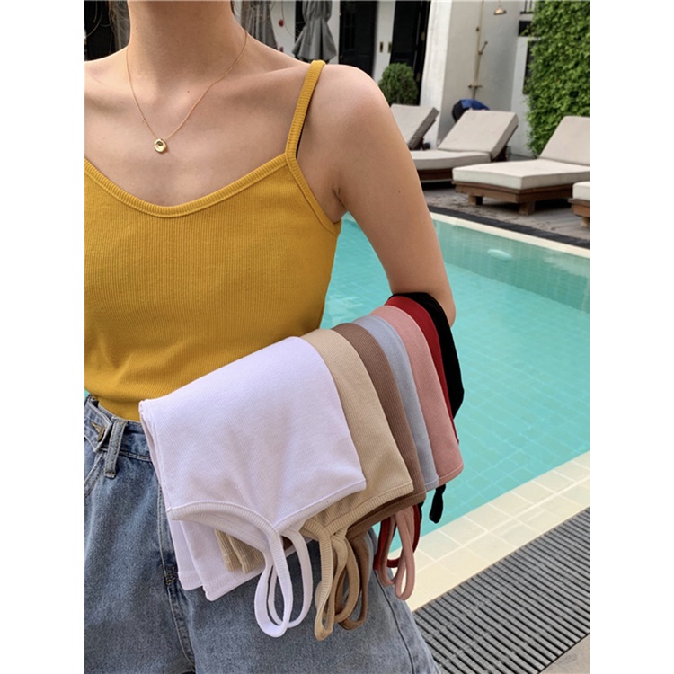 เสื้อสายเดี่ยวผู้หญิงเซ็กซี่ สีสรรน่ารัก เสื้อกั๊กตัวเล็กสีพื้นสั้น ลำลอง