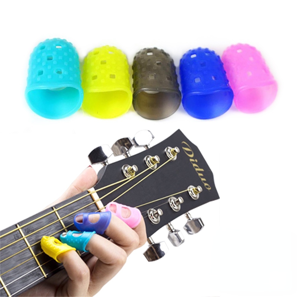 Rixton กีตาร์ Thumb Picks Finger Cap 5 ชิ้น/เซ็ตปกป้องนิ้วมือซิลิโคนยืดหยุ่น Ukulele หมวกนิ้ว