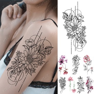 DURABLE  Waterproof Temporary Tattoo Sticker Line Rose Peony Lily Lotus Tattoos Plum Blossom Body Art Arm Fake Sleeve Tatoo Women Men  Sell Well Personalisehigh Quality