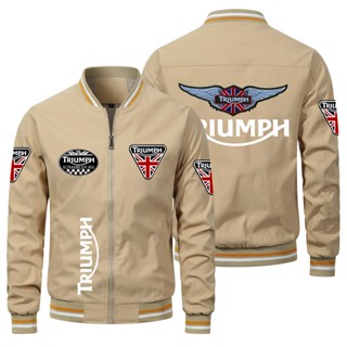 เสื้อแจ็กเก็ตลําลอง แบบบาง ขนาดใหญ่ ลายโลโก้ Triumph สไตล์สปอร์ต สําหรับผู้ชาย 2023