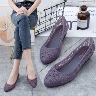 [พร้อมส่ง] ใหม่ รองเท้าแตะ ส้นแบน หัวแหลม พลาสติก เจลลี่ ยาง เจลลี่ ใส แฟชั่นฤดูร้อน 2023