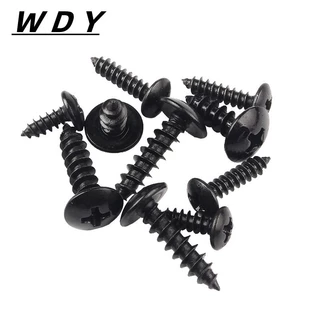 m3m3.5m4m5m6 สกรูหัวร่มสีดำ สกรูเกลียวปล่อยชุปดำ หัวร่มแฉก Truss Head Self Tapping Screw black【HJC-4B】