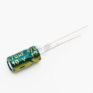 ตัวเก็บประจุความถี่สูง หนัง สีเขียว 10v470uf 470UF10V 6x12