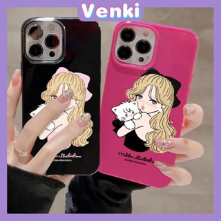 VENKI -สำหรับ iPhone 11 เคส iPhone สีแดงเคลือบเงา TPU เคสอ่อนกันกระแทกป้องกันกล้องสาวสวยกับแมวเข้ากันได้กับ iPhone 14 13 Pro max 12 Pro Max xr xs max 7 8Plus