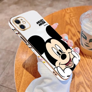 เคสไอโฟน iPhone 11 12 Pro MAX 12 Mini SE 2022 เคสโทรศัพท์มือถือ แบบนิ่ม ชุบไฟฟ้า ลายมิกกี้ ทรงสี่เหลี่ยม หรูหรา