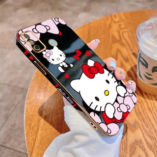 เคสโทรศัพท์มือถือ แบบนิ่ม ลายการ์ตูนคิตตี้ ขอบสี่เหลี่ยม หรูหรา สําหรับ Tecno Spark 5 6 Air 6 Go 2020 2022 Spark 7 8C 8 Pro