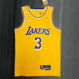 เสื้อกีฬาบาสเก็ตบอล ลายทีม NBA Los Angeles Lakers สําหรับผู้ชาย #3 Anthony Davis ครบรอบ 75 ปี รูปสวิงแมน ประดับเพชร สีเหลือง สไตล์เรโทร 267656