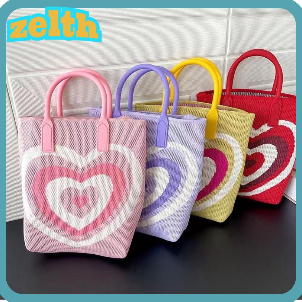 Zelth กระเป๋าสะพายข้าง ผ้าถัก ความจุขนาดใหญ่ ลายหัวใจ สําหรับเดินทางกลางแจ้ง