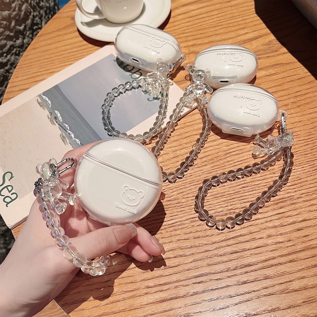 เคสโทรศัพท์มือถือแบบนิ่ม TPU ใส พร้อมจี้รูปหมี เรียบง่าย สําหรับ หัวเว่ย Freebuds 3 4 4i 5i pro pro2 SE