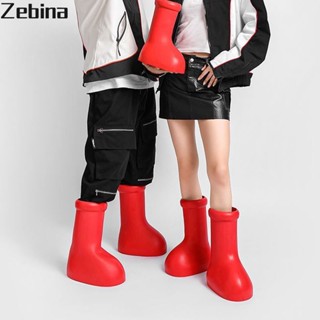Zebina AI Tongmu รองเท้าบูทสีแดงขนาดใหญ่รุ่นเดียวกัน 2023 ฤดูใบไม้ผลิและฤดูร้อนใหม่พื้นรองเท้าสูงระดับสูงเพิ่มขารองเท้าบู๊ตสีแดงดีผู้ชายและผู้หญิง