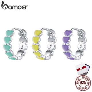 HOOPS HUGGIES Bamoer เครื่องประดับต่างหูห่วงรูปหัวใจสีเงิน 1 ชิ้น SCE1052