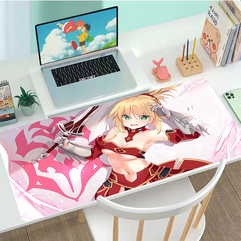 Astolfo แผ่นรองเมาส์สําหรับเล่นเกมขนาดใหญ่ Deskmat Pc อุปกรณ์สํานักงานลื่นคีย์บอร์ดขยาย Mousepad Gamer อะนิเมะแผ่นรองเมาส์น่ารัก
