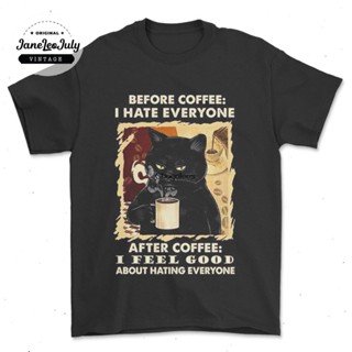 เสื้อยืดโอเวอร์ไซส์ใหม่ เสื้อยืดผ้าฝ้าย 100% พิมพ์ลาย I Hate Everyone Cat With Coffee Fit Bnlpdk13Cbehpb69 สําหรับผู้ชาย