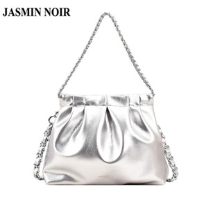 Jasmin NOIR กระเป๋าสะพายไหล่ กระเป๋าถือ หนัง PU แต่งจับจีบ ขนาดใหญ่ จุของได้เยอะ แต่งสายโซ่คล้อง สําหรับสตรี