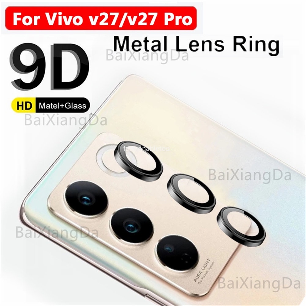 ฟิล์มกระจกนิรภัยกันรอยเลนส์กล้อง แบบเต็มจอ พร้อมแหวนโลหะ สําหรับ Vivo V27 E V27e V27 pro V27pro V 27