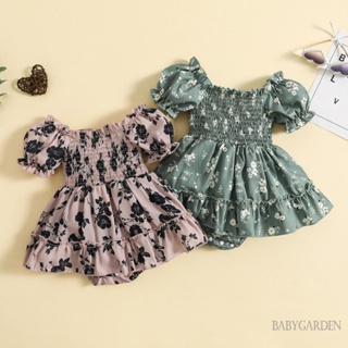 Babygarden-0-24 เดือน ชุดรอมเปอร์ แขนสั้น เปิดไหล่ ลายดอกไม้ บอดี้สูท สําหรับเด็กผู้หญิง ปาร์ตี้ ประจําวัน