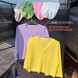 เสื้อแจ็กเก็ตคาร์ดิแกนแขนยาว ผ้าถัก กันแดด แฟชั่นฤดูร้อน สําหรับเด็กผู้หญิง