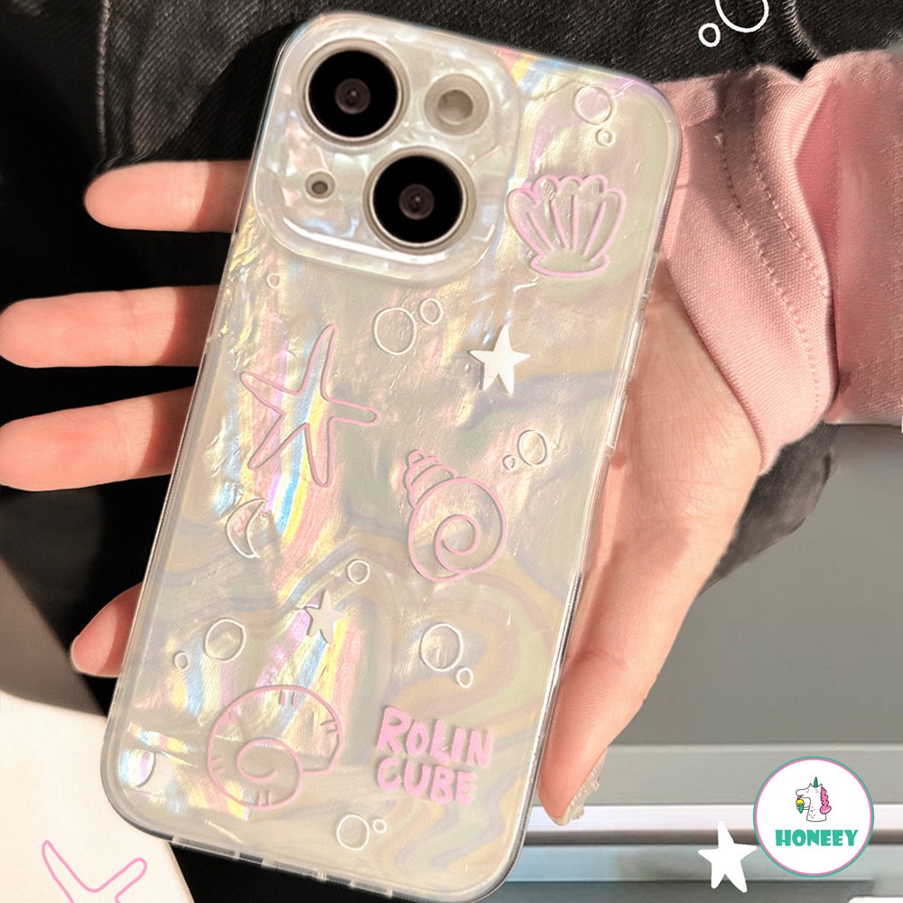 เคสโทรศัพท์มือถือ ลายการ์ตูนมหาสมุทร แต่งกลิตเตอร์ สไตล์เกาหลี สําหรับ iPhone 15 11 12 Pro 13 14 Pro Max 14 Plus