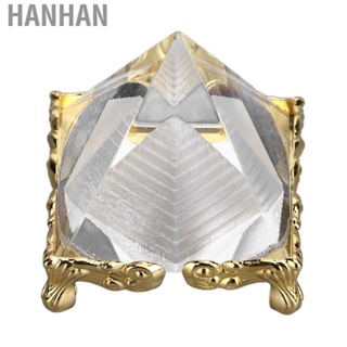 Hanhan Pyramid Prism Meditation Crystal Nice Decoration Crystal Pyramid Figurine with Gold Stand for Home