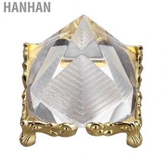 Hanhan Pyramid Prism Meditation Crystal Nice Decoration Crystal Pyramid Figurine with Gold Stand for Home