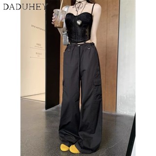 DaDuHey🎈 American Style Retro Casual Pants Overalls Women Hiphop High Waist Loose Straight Wide Leg Mop Pants