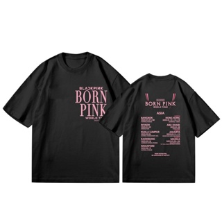 [S-5XL]เสื้อยืดKPOP BLACKPINK BORN PINK World Tour DALLAS Lisa Same Cotton T-shirt Men and Women Plus Size Korean Loose