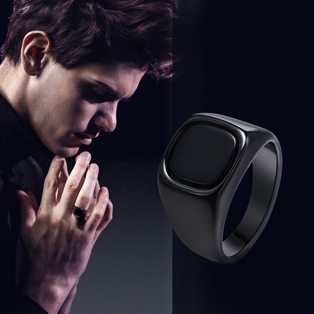 Vnox خاتم ستانلس بحجر أسود مربّع — مضاد للحساسية — صورة 6