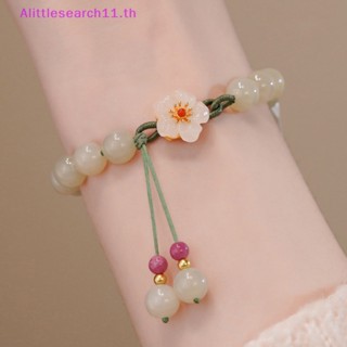 Alittlesearch11 สร้อยข้อมือ ประดับลูกปัดหยก ลายดอกไม้ สไตล์จีนโบราณ สีแดง แฟชั่นสําหรับผู้หญิง TH