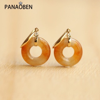 Panaoben♥ เครื่องประดับ ต่างหูเงิน ทรงกลม ลาย Chalcedony สีเหลือง สไตล์คลาสสิก สําหรับผู้หญิง