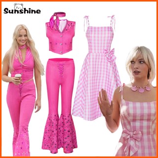 Movie Barbie Ken Beach Party Cosplay Costume ชุดคอสเพลย์บาร์บี้ ฮาโลวีน เซ็กซี่ สีชมพู สําหรับผู้หญิง