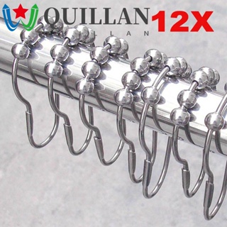 Quillan แหวนตะขอผ้าม่าน โลหะ 5 ลูกกลิ้ง 12 ชิ้น ต่อชุด