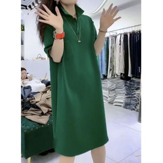 Extras Size 2023 Summer New All-match POLO Collar Short-sleeved Dress Womens Stylishy Age-reducing Casual A- line Midi Dress