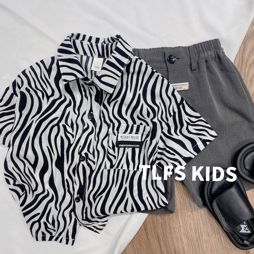 เสื้อเชิ้ตแขนสั้น แบบนิ่ม ลายม้าลาย แฟชั่นฤดูร้อน สําหรับเด็กผู้ชาย