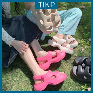 Tikp รองเท้าแตะชายหาด พื้นนิ่ม สีพื้น แฟชั่นเรียบง่าย สไตล์เกาหลี สําหรับผู้หญิง ไซซ์ 35-41 0620