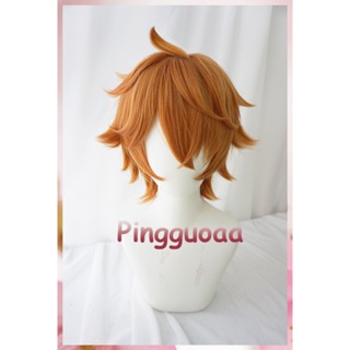 【AOI】Genshin Impact Tartaglia Cosplay Wig 30cm Orange Short Wig Heat Resistant Synthetic Hair Halloween Party