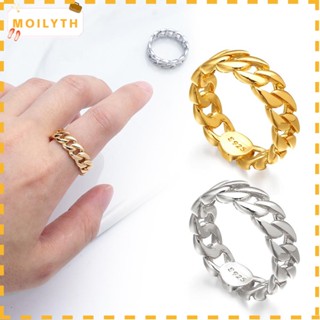 MOILY Silver Color Link Chain Ring Gold Filled Stainless Steel Jewelry Wedding Party Gift for Women Men New Trendy Band Ring/Multicolor