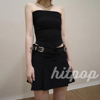 Hitpop-เสื้อเกาะอก เปิดหลัง สีพื้น สไตล์สตรีท สําหรับผู้หญิง